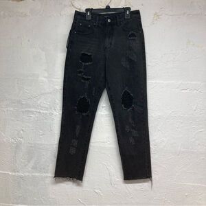 Nasty Gal Shred It High Waisted Jeans Black US Sz 4 NWT straight leg distressed